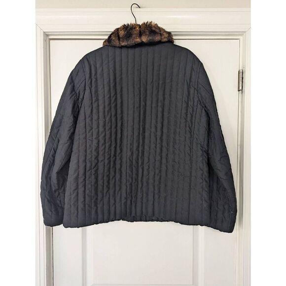 Lauren Ralph Lauren Quilted Jacket women's size Large‎ black faux fur leopard - Picture 6 of 7